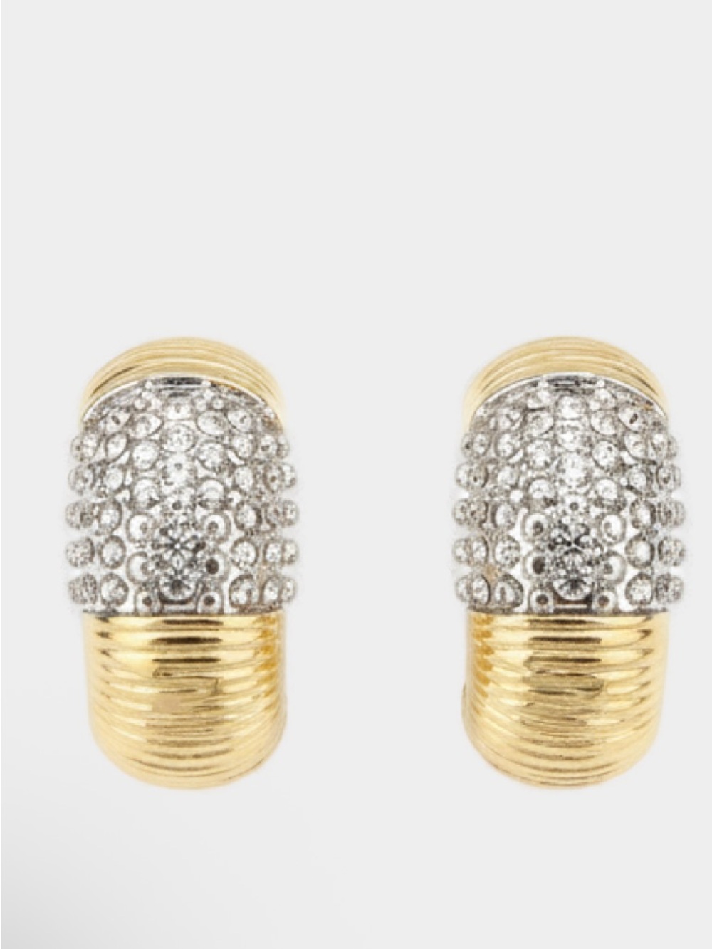 Two Tone Chunky Shrimp Hoop
Earrings Pave CZs White Gold Yellow Gold Filled